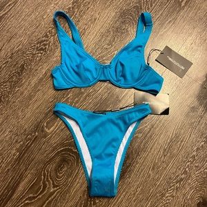 PrettyLittleThing Turquoise Rib Bikini Set